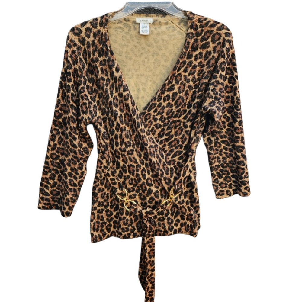 Cache Brown and Gold Leopard Print Wrap Cardigan Size Large